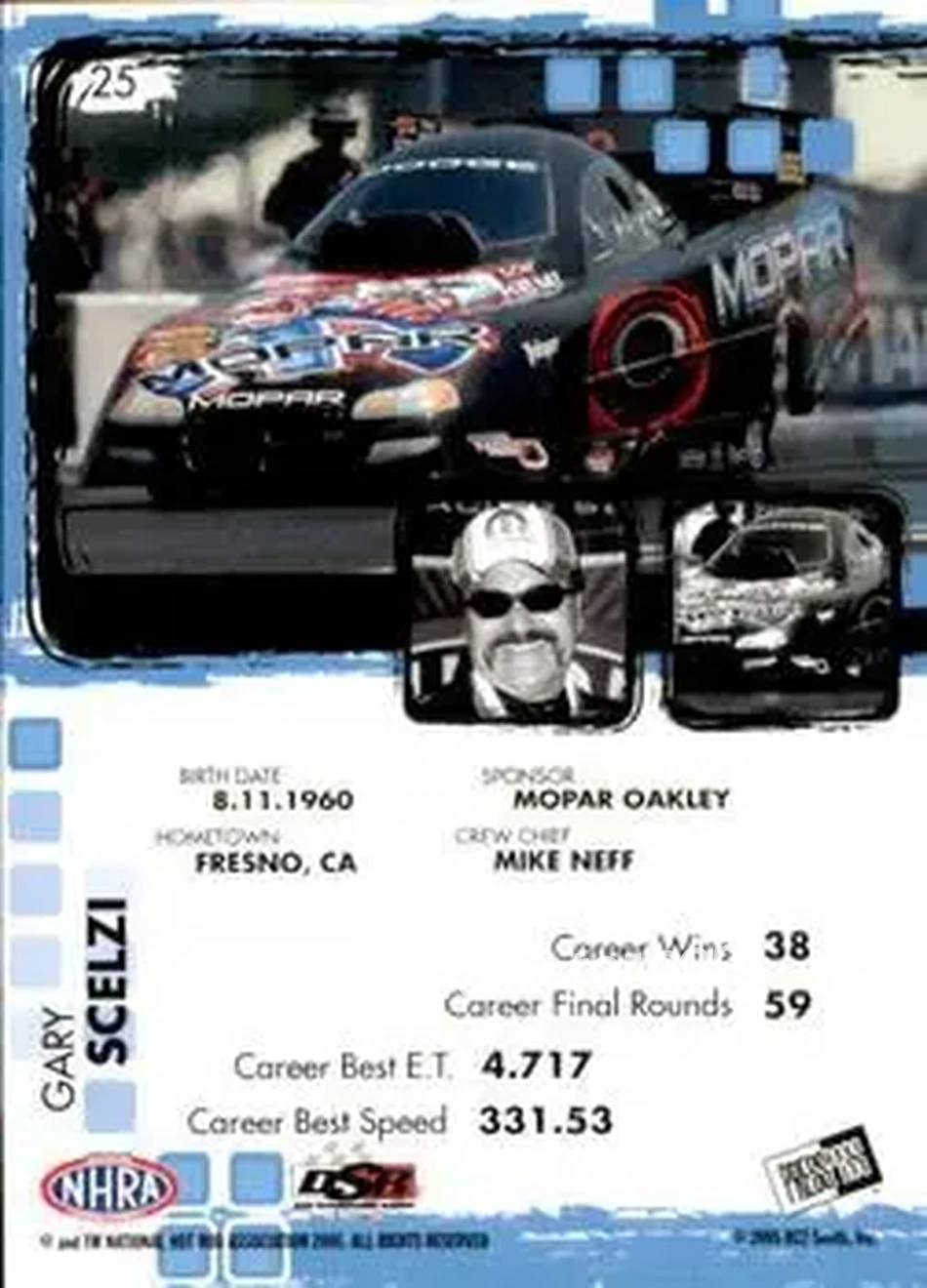 2005 Press Pass NHRA #25 - Gary Scelzi - Back