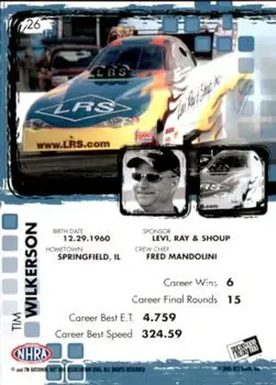 2005 Press Pass NHRA #26 - Tim Wilkerson - Back