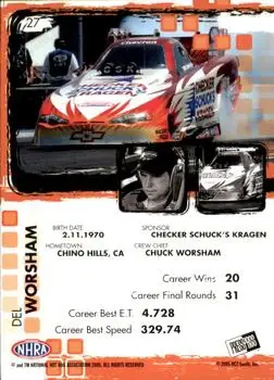 2005 Press Pass NHRA #27 - Del Worsham - Back