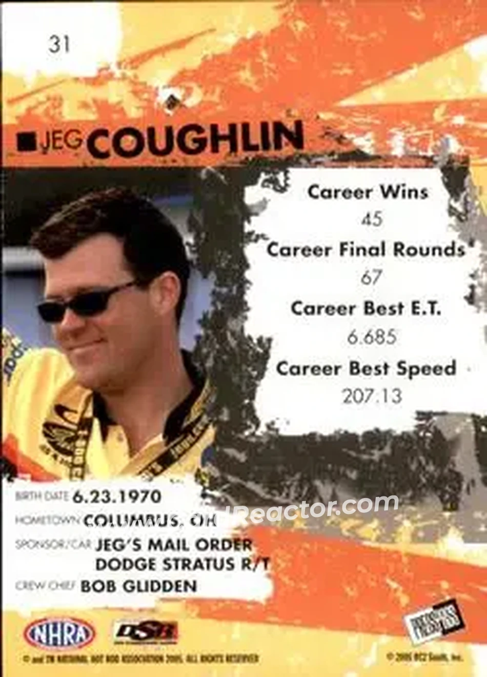 2005 Press Pass NHRA #31 - Jeg Coughlin Jr. - Back