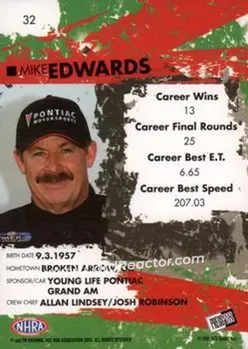 2005 Press Pass NHRA #32 - Mike Edwards - Back