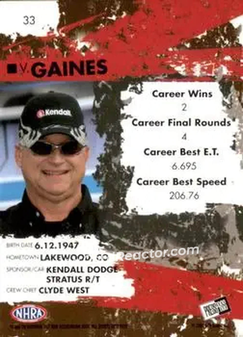 2005 Press Pass NHRA #33 - Vieri Gaines - Back