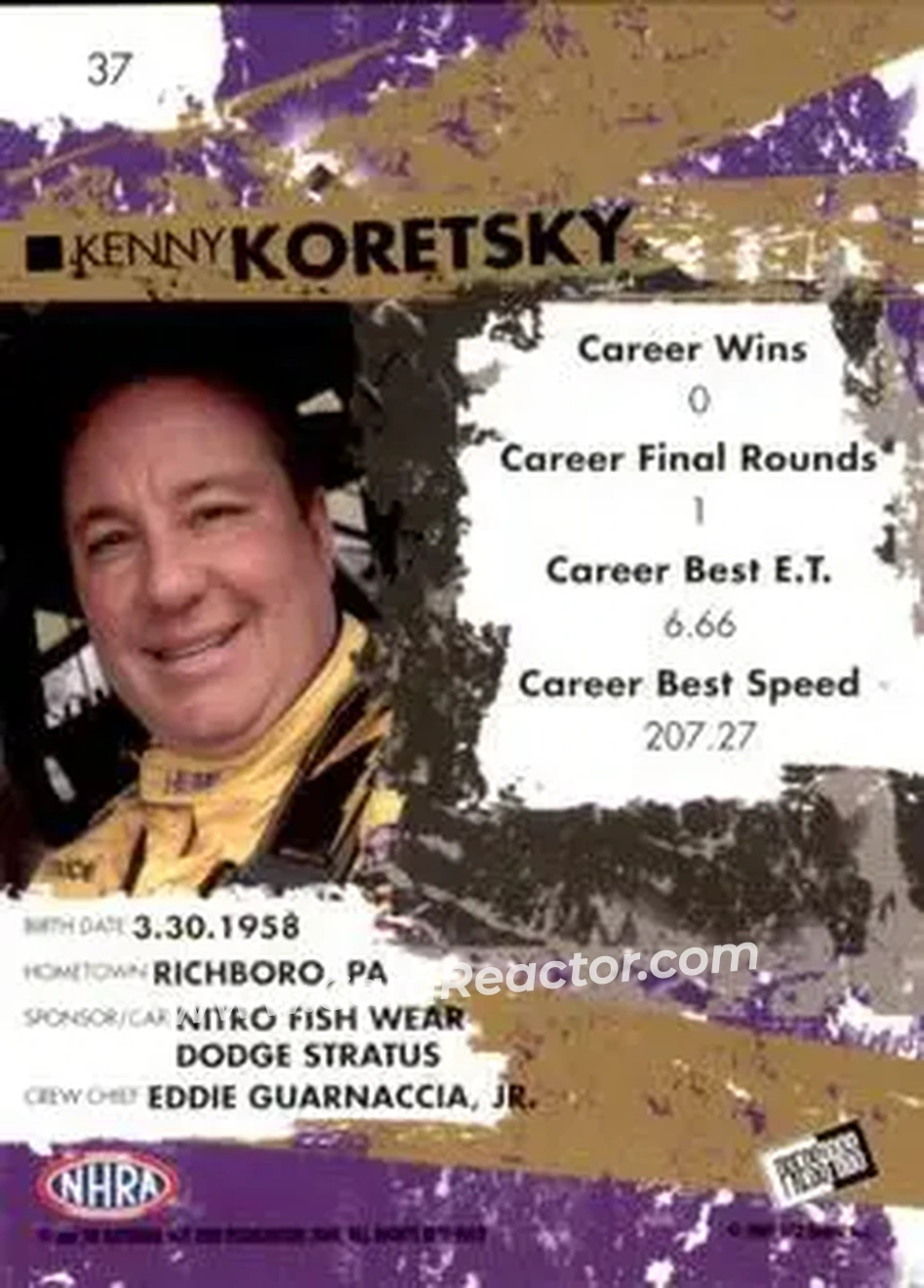 2005 Press Pass NHRA #37 - Kenny Koretsky - Back 2005 Press Pass NHRA #37 - Kenny Koretsky - Back