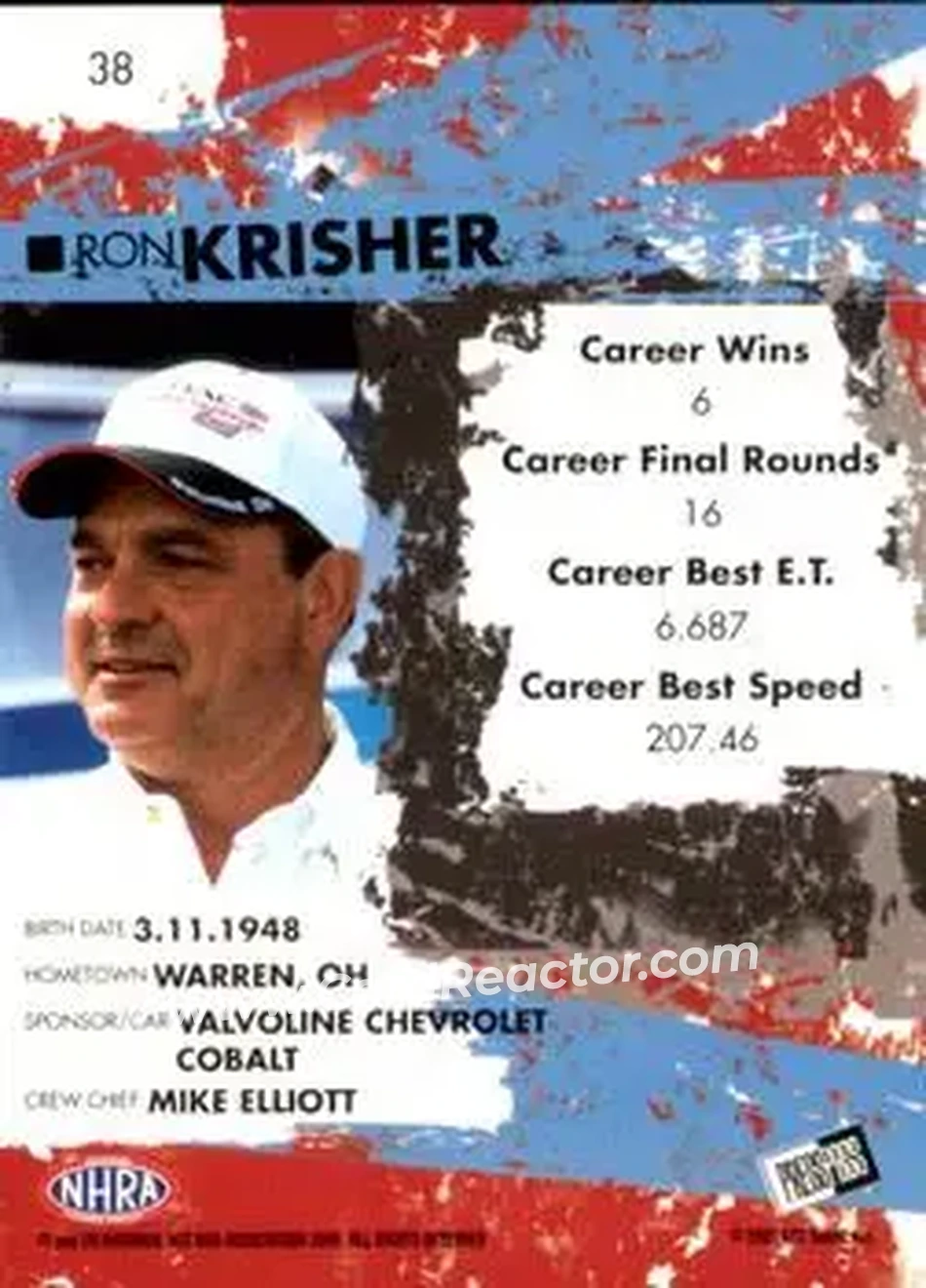 2005 Press Pass NHRA #38 - Ron Krisher - Back