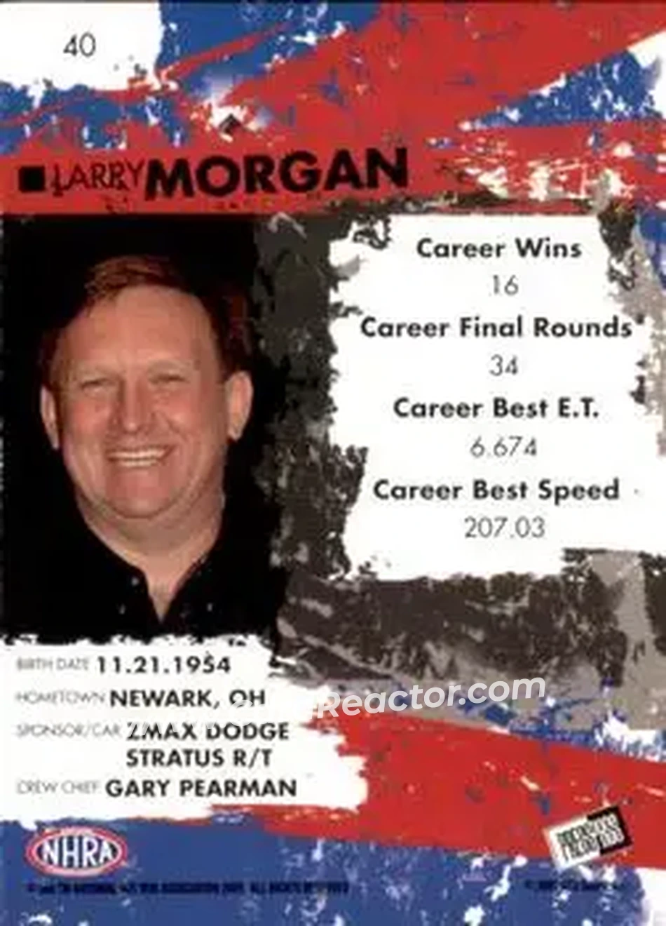 2005 Press Pass NHRA #40 - Larry Morgan - Back 2005 Press Pass NHRA #40 - Larry Morgan - Back