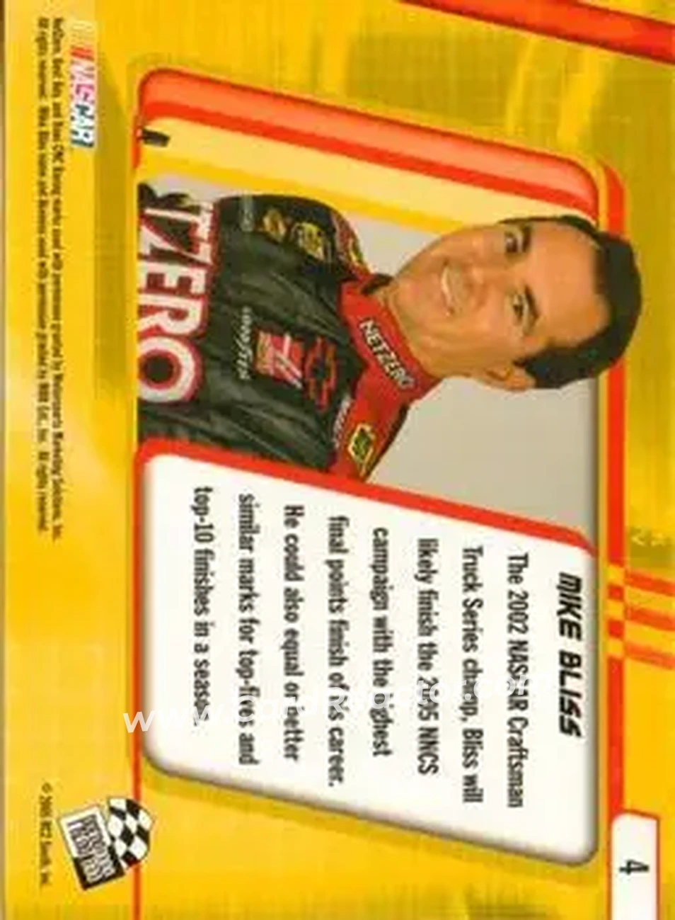 2005 Press Pass Optima #4 - Mike Bliss - Haas CNC Racing - Back 2005 Press Pass Optima #4 - Mike Bliss - Haas CNC Racing - Back