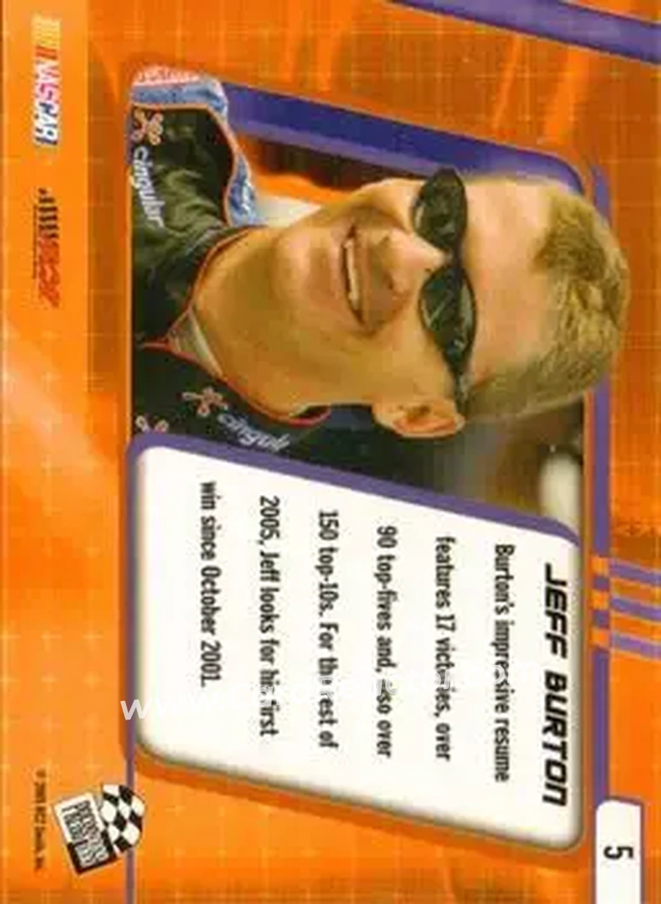 2005 Press Pass Optima #5 - Jeff Burton - Richard Childress Racing - Back