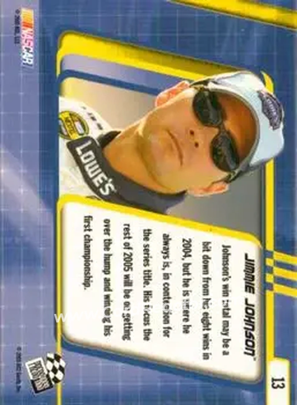 2005 Press Pass Optima #13 - Jimmie Johnson - Hendrick Motorsports - Back 2005 Press Pass Optima #13 - Jimmie Johnson - Hendrick Motorsports - Back