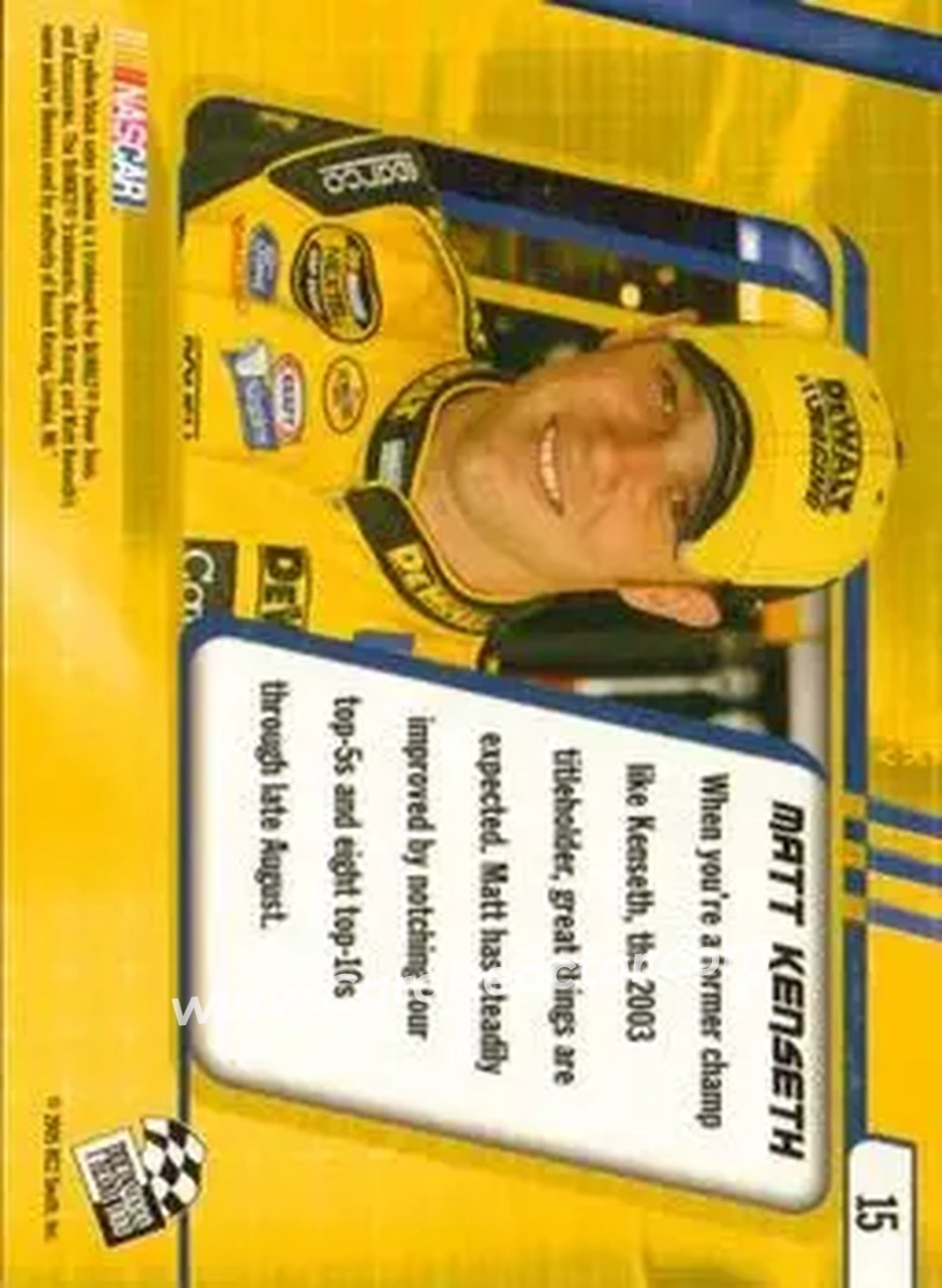 2005 Press Pass Optima #15 - Matt Kenseth - Roush Racing - Back 2005 Press Pass Optima #15 - Matt Kenseth - Roush Racing - Back