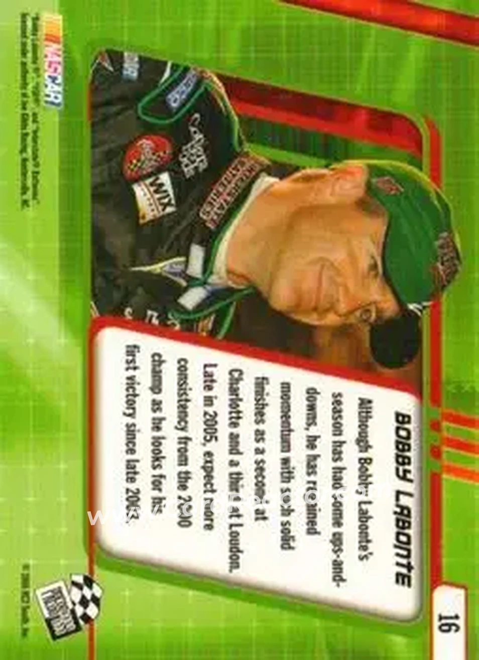 2005 Press Pass Optima #16 - Bobby Labonte - Joe Gibbs Racing - Back 2005 Press Pass Optima #16 - Bobby Labonte - Joe Gibbs Racing - Back