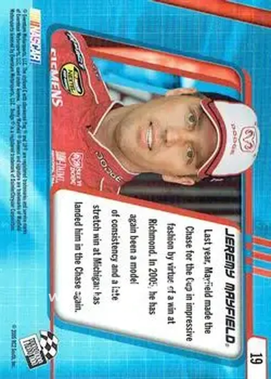 2005 Press Pass Optima #19b - Jeremy Mayfield - Evernham Motorsports - Back