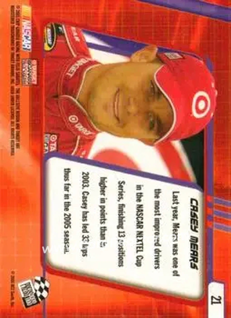 2005 Press Pass Optima #21 - Casey Mears - Chip Ganassi Racing with Felix Sabates - Back 2005 Press Pass Optima #21 - Casey Mears - Chip Ganassi Racing with Felix Sabates - Back