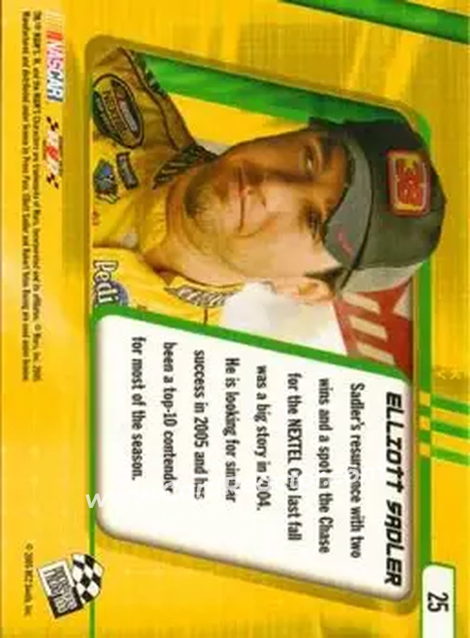 2005 Press Pass Optima #25 - Elliott Sadler - Robert Yates Racing - Back