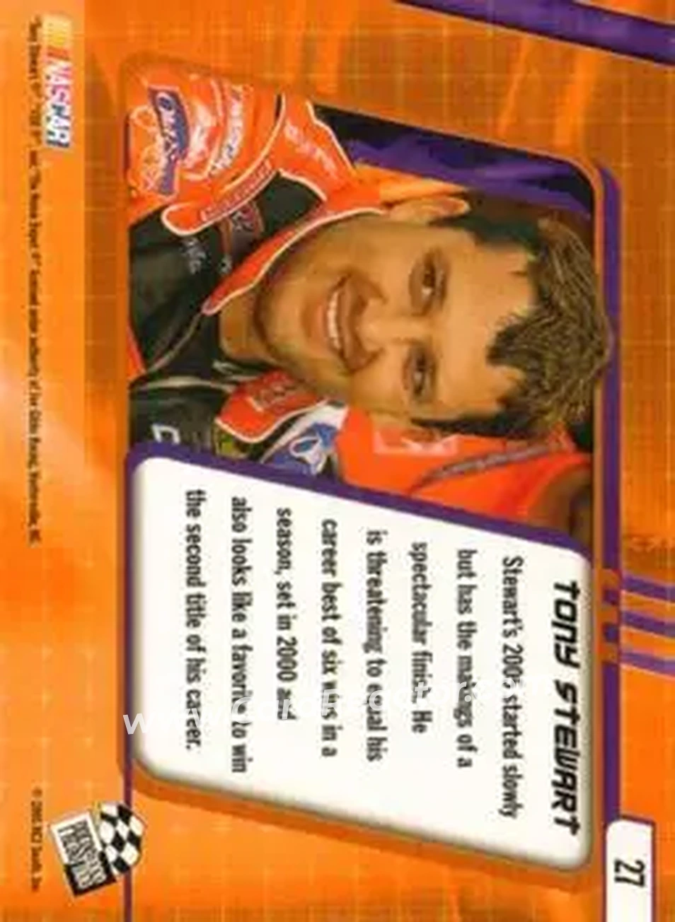 2005 Press Pass Optima #27 - Tony Stewart - Joe Gibbs Racing - Back