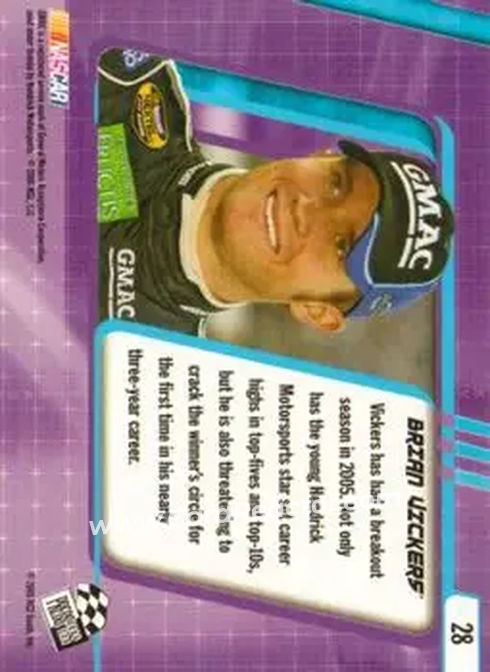 2005 Press Pass Optima #28 - Brian Vickers - Hendrick Motorsports - Back