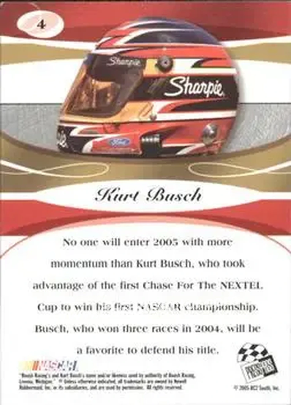 2005 Press Pass Premium #4 - Kurt Busch - Roush Racing - Back