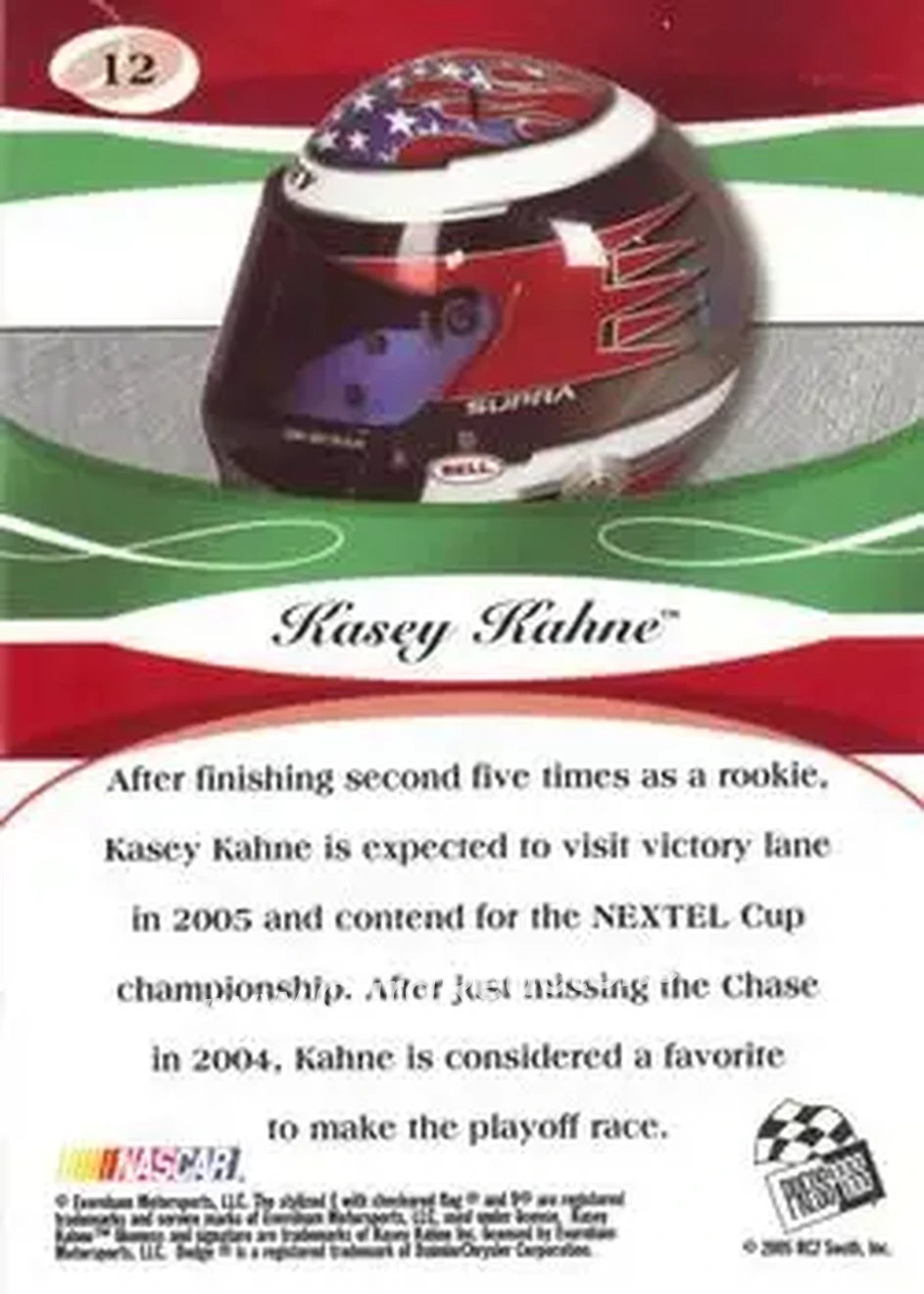 2005 Press Pass Premium #12 - Kasey Kahne - Evernham Motorsports - Back
