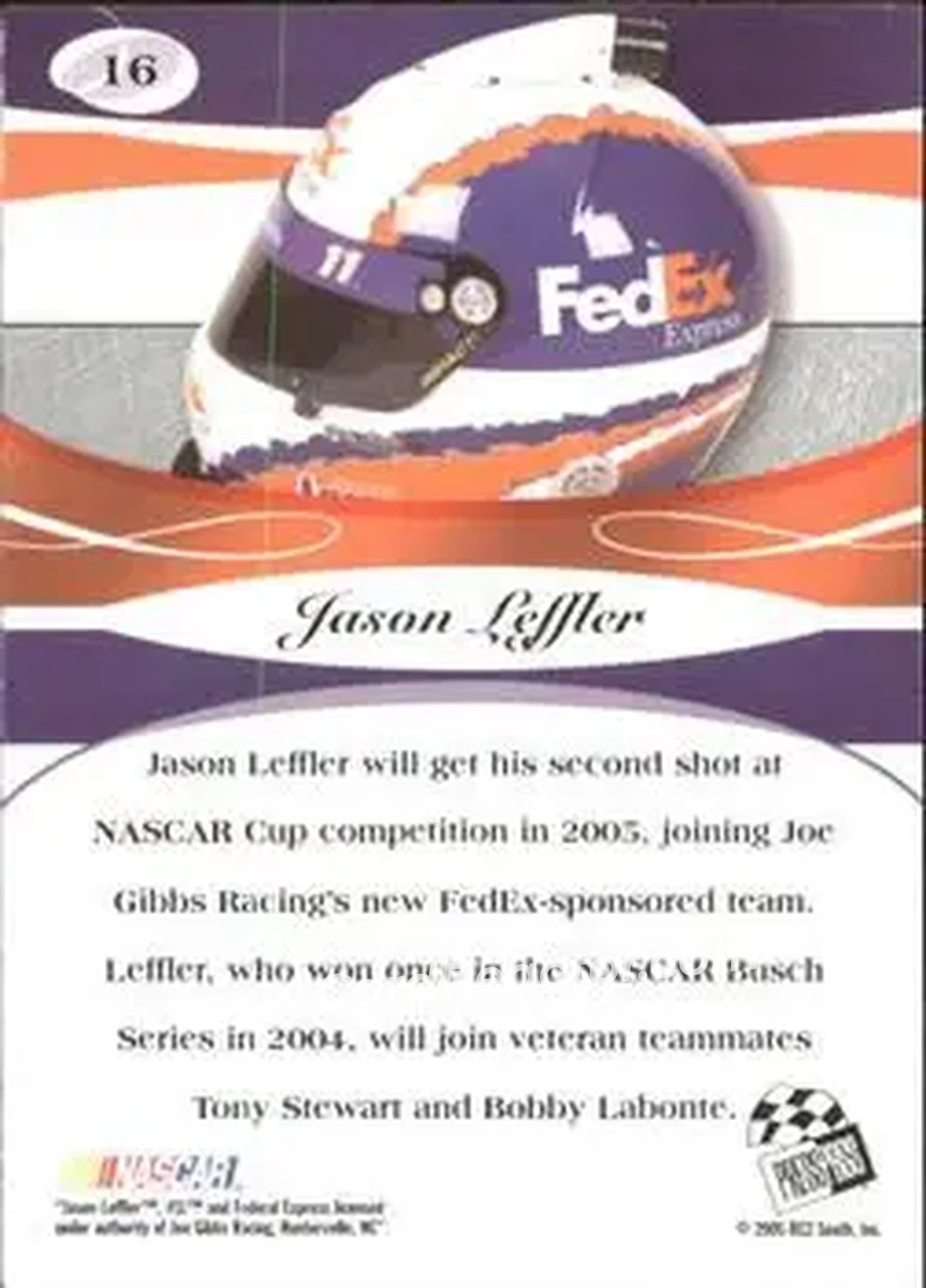 2005 Press Pass Premium #16 - Jason Leffler - Joe Gibbs Racing - Back