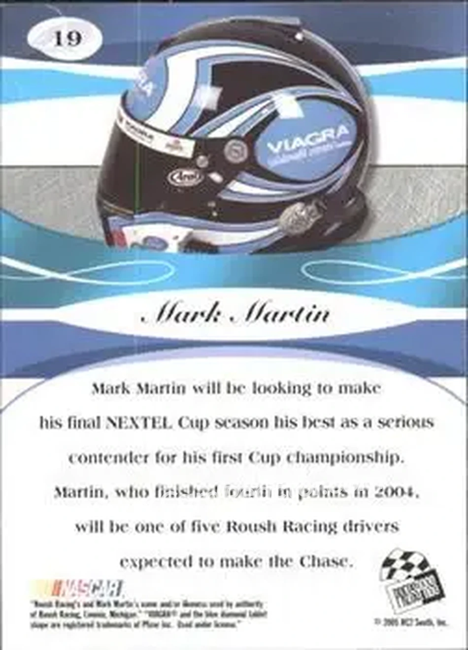 2005 Press Pass Premium #19 - Mark Martin - Roush Racing - Back