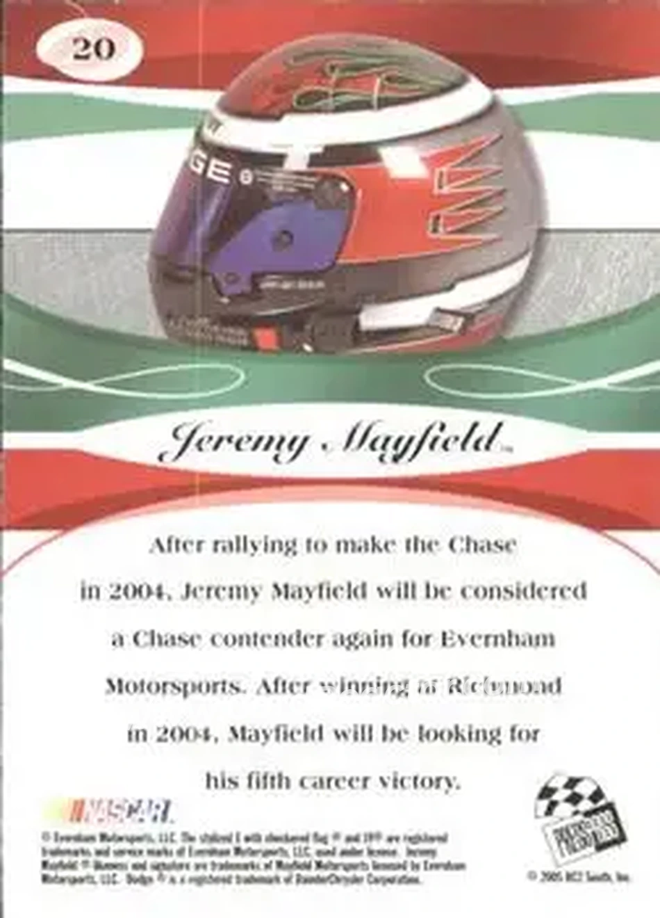 2005 Press Pass Premium #20 - Jeremy Mayfield - Evernham Motorsports - Back