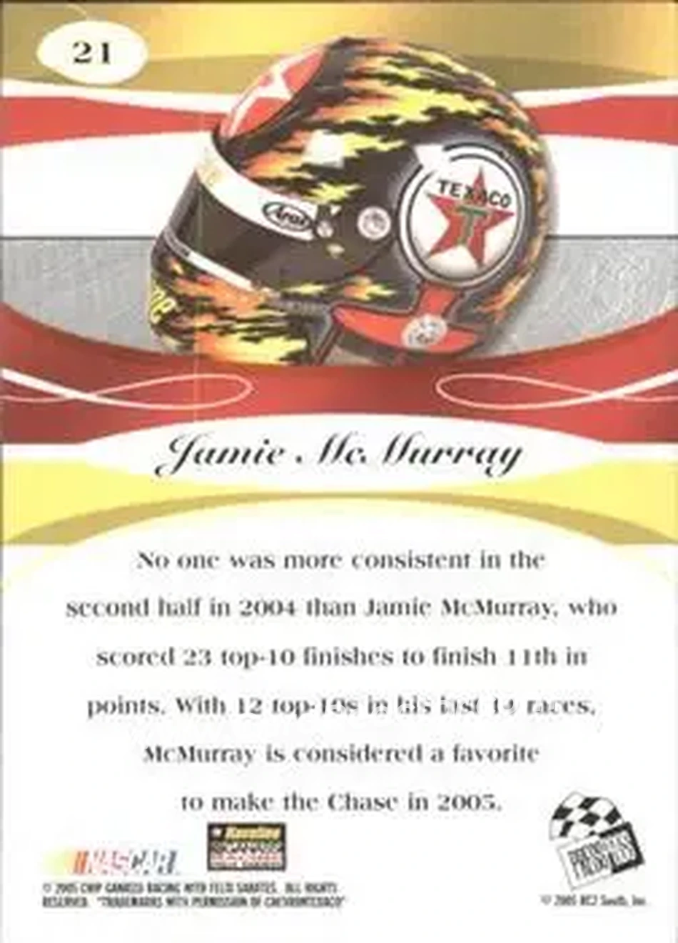 2005 Press Pass Premium #21 - Jamie McMurray - Chip Ganassi Racing with Felix Sabates - Back 2005 Press Pass Premium #21 - Jamie McMurray - Chip Ganassi Racing with Felix Sabates - Back
