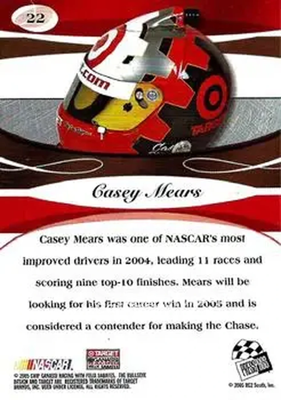 2005 Press Pass Premium #22 - Casey Mears - Chip Ganassi Racing with Felix Sabates - Back 2005 Press Pass Premium #22 - Casey Mears - Chip Ganassi Racing with Felix Sabates - Back