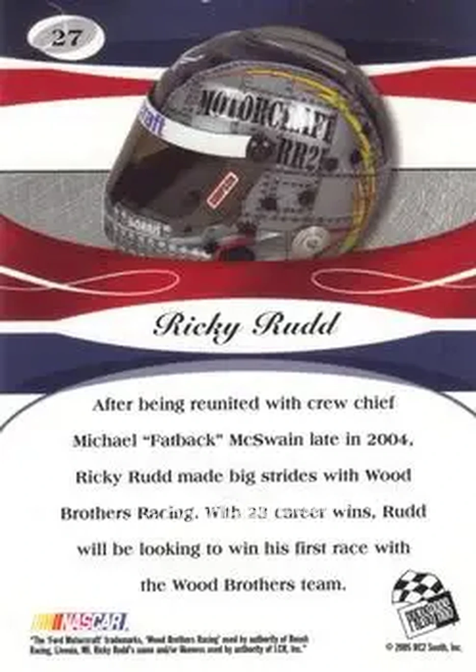 2005 Press Pass Premium #27 - Ricky Rudd - Wood Brothers Racing - Back