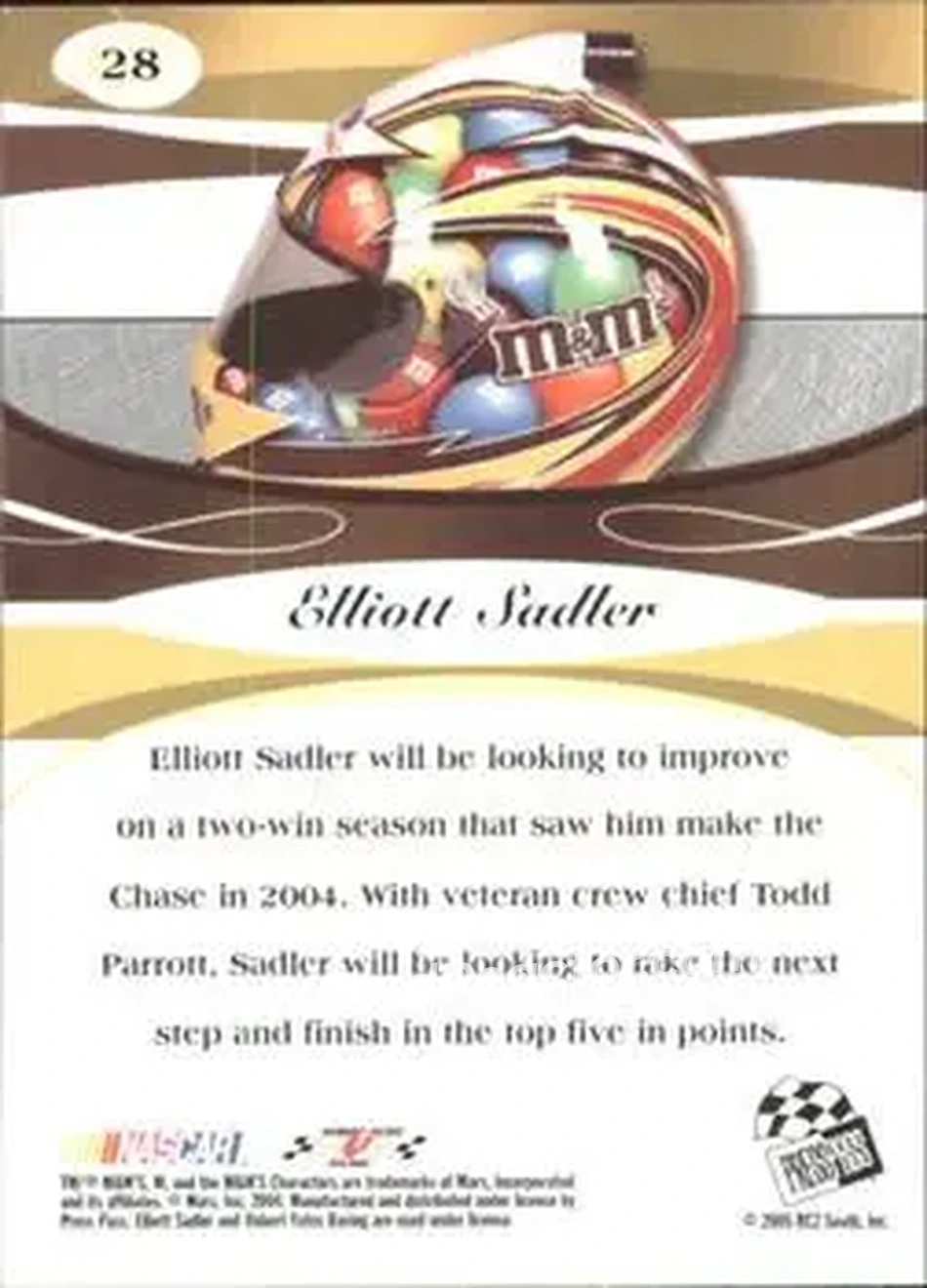 2005 Press Pass Premium #28 - Elliott Sadler - Robert Yates Racing - Back