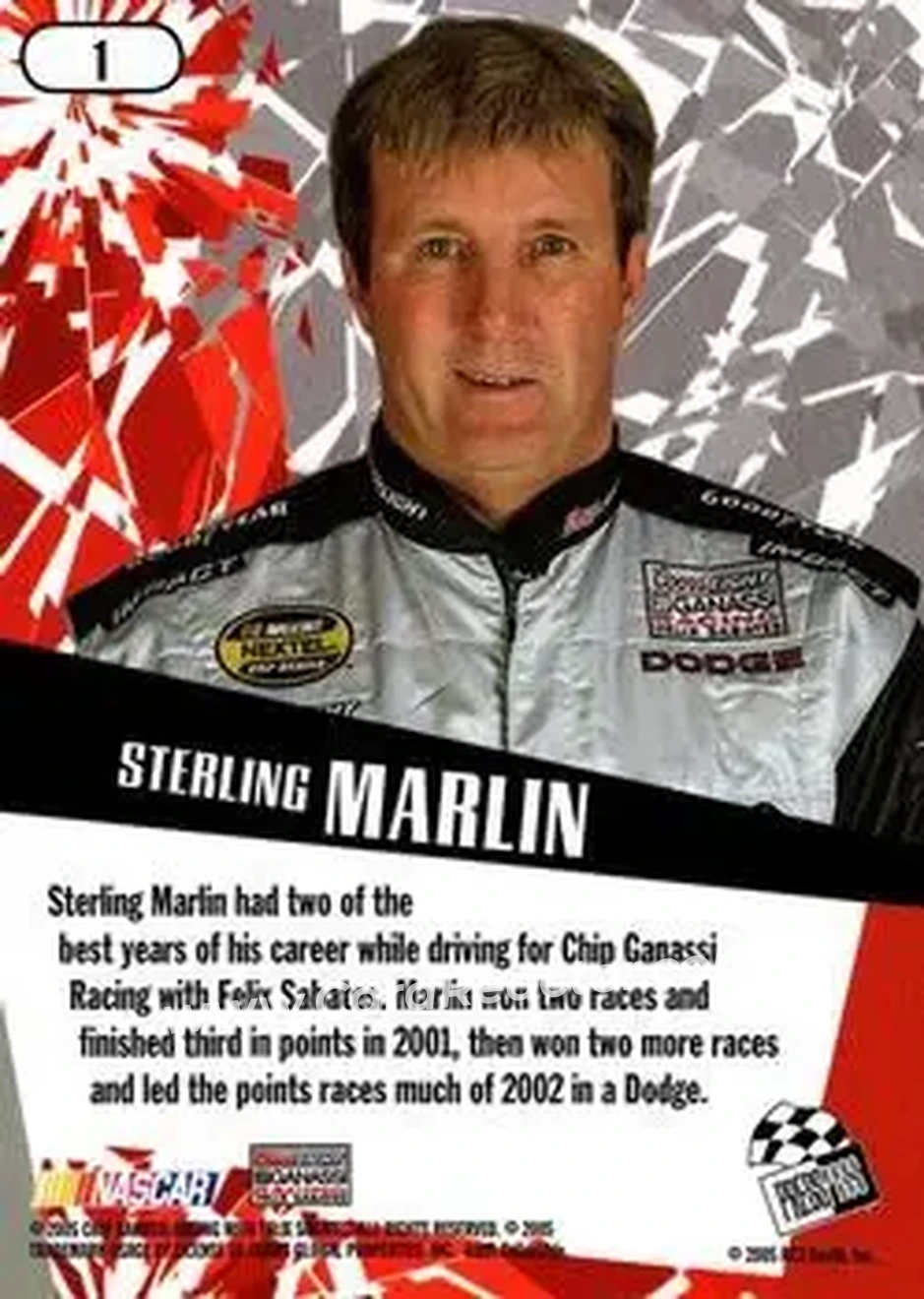 2005 Press Pass Stealth #1 - Sterling Marlin - Chip Ganassi Racing with Felix Sabates - Back