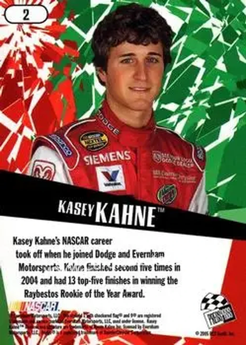2005 Press Pass Stealth #2 - Kasey Kahne - Evernham Motorsports - Back