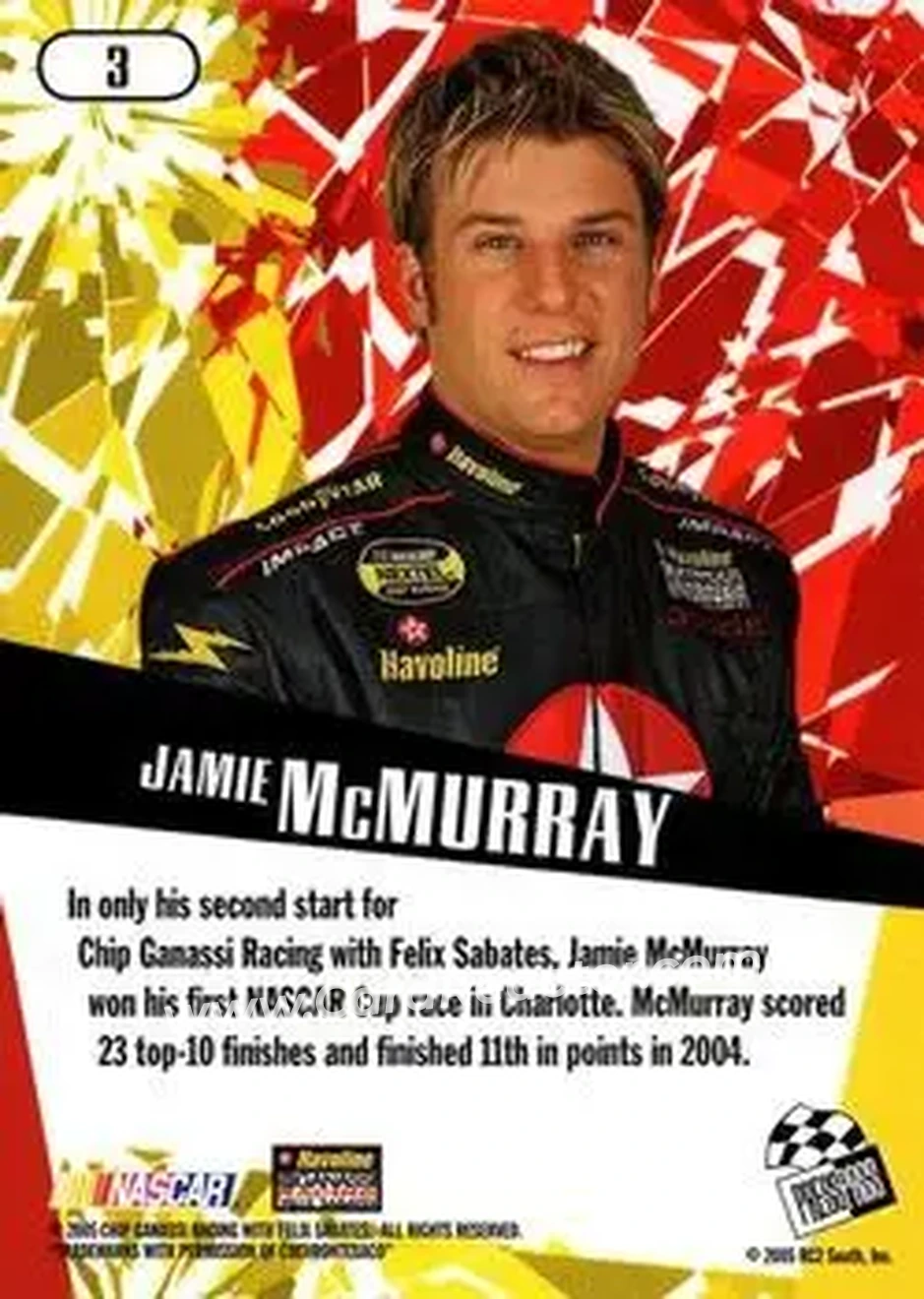2005 Press Pass Stealth #3 - Jamie McMurray - Chip Ganassi Racing with Felix Sabates - Back