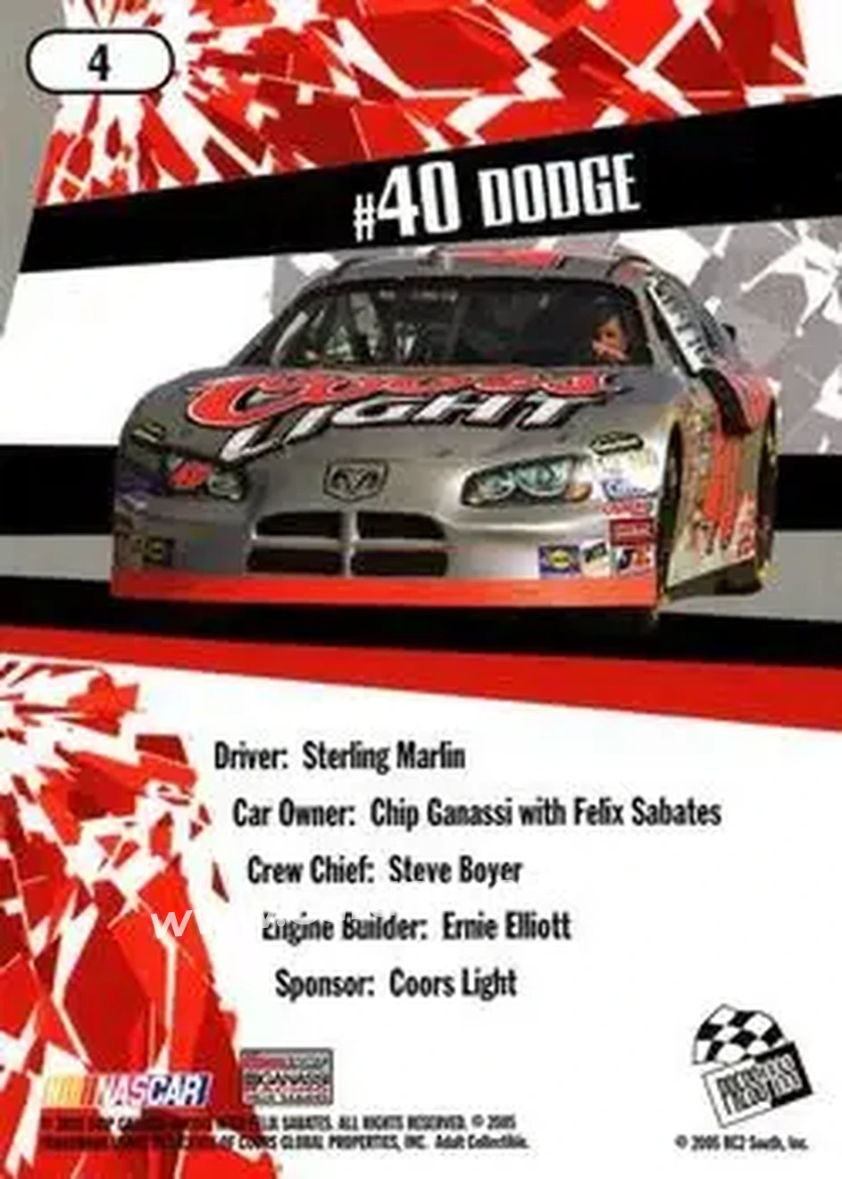 2005 Press Pass Stealth #4 - Sterling Marlin - Chip Ganassi Racing with Felix Sabates - Back
