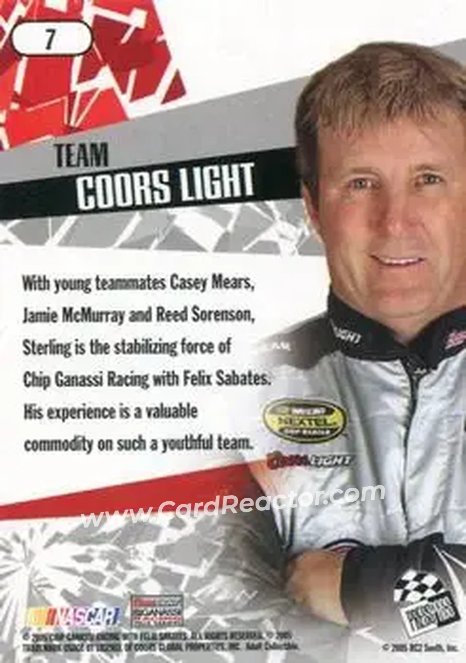 2005 Press Pass Stealth #7 - Sterling Marlin - Chip Ganassi Racing with Felix Sabates - Back 2005 Press Pass Stealth #7 - Sterling Marlin - Chip Ganassi Racing with Felix Sabates - Back