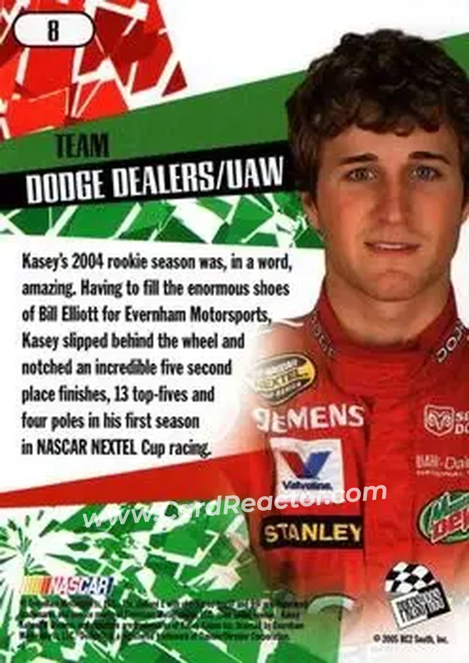 2005 Press Pass Stealth #8 - Kasey Kahne - Evernham Motorsports - Back