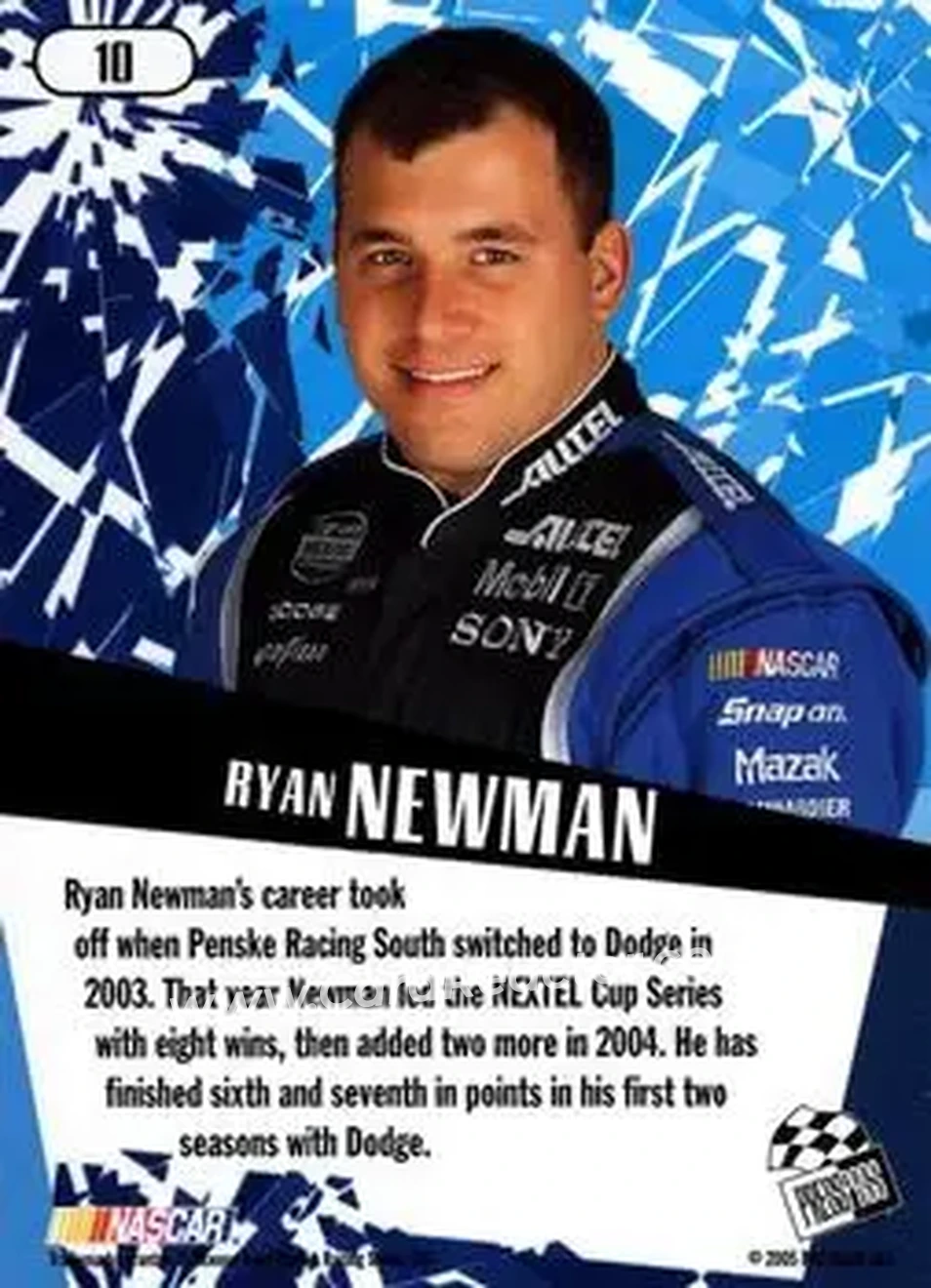 2005 Press Pass Stealth #10 - Ryan Newman - Penske Racing South - Back