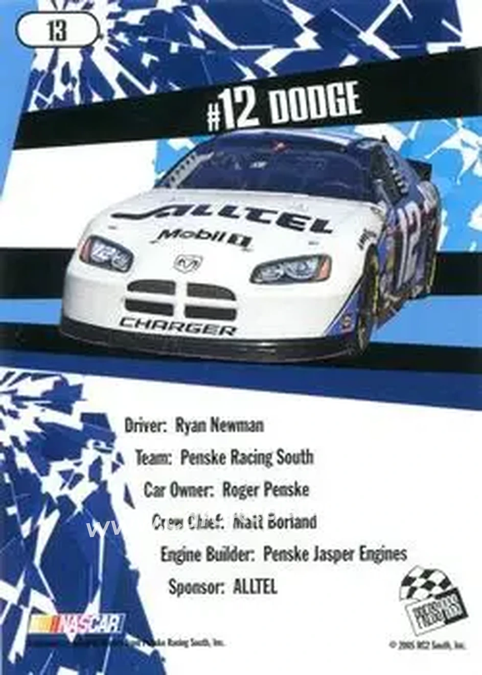 2005 Press Pass Stealth #13 - Ryan Newman - Penske Racing South - Back