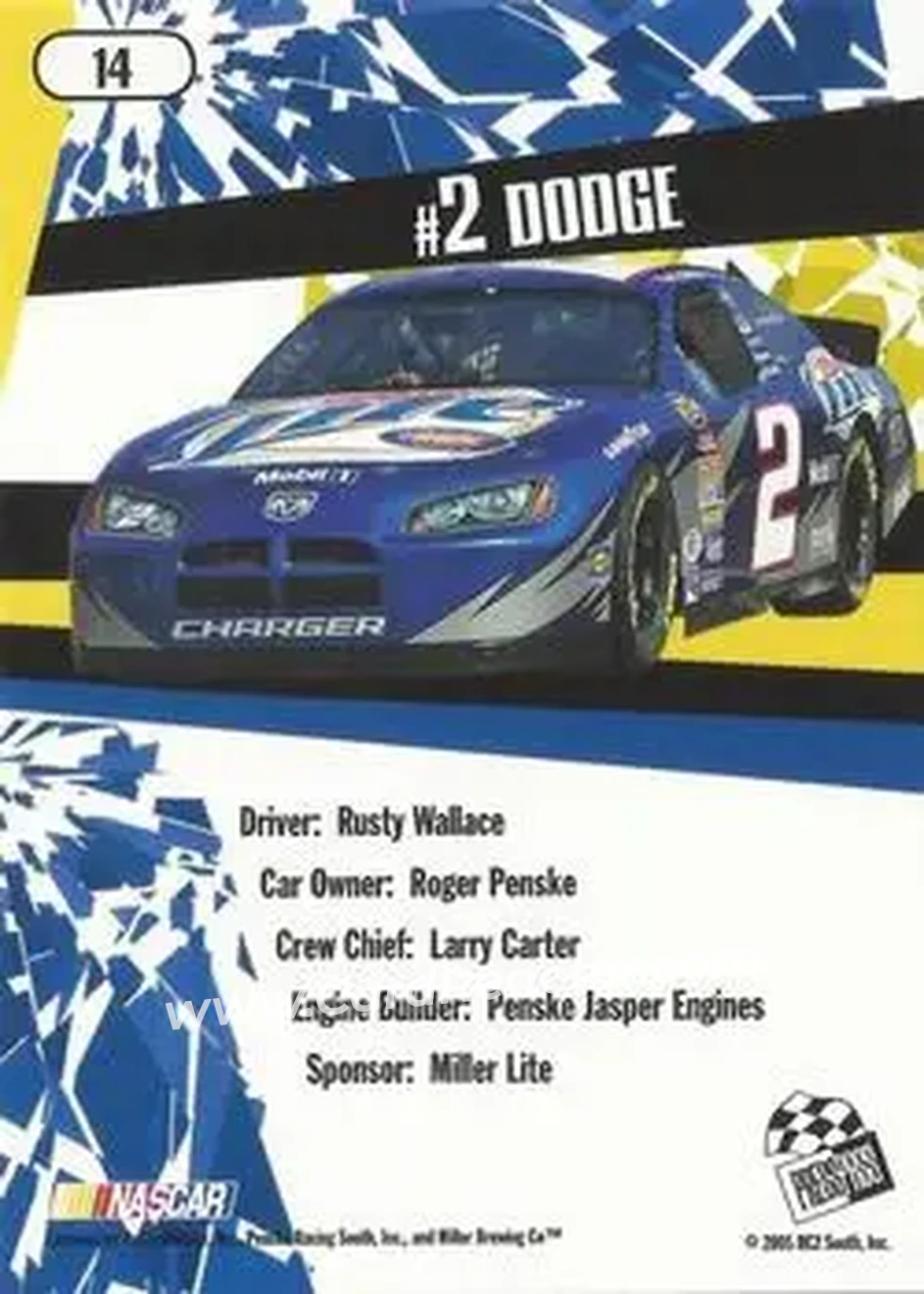 2005 Press Pass Stealth #14 - Rusty Wallace - Penske Racing South - Back