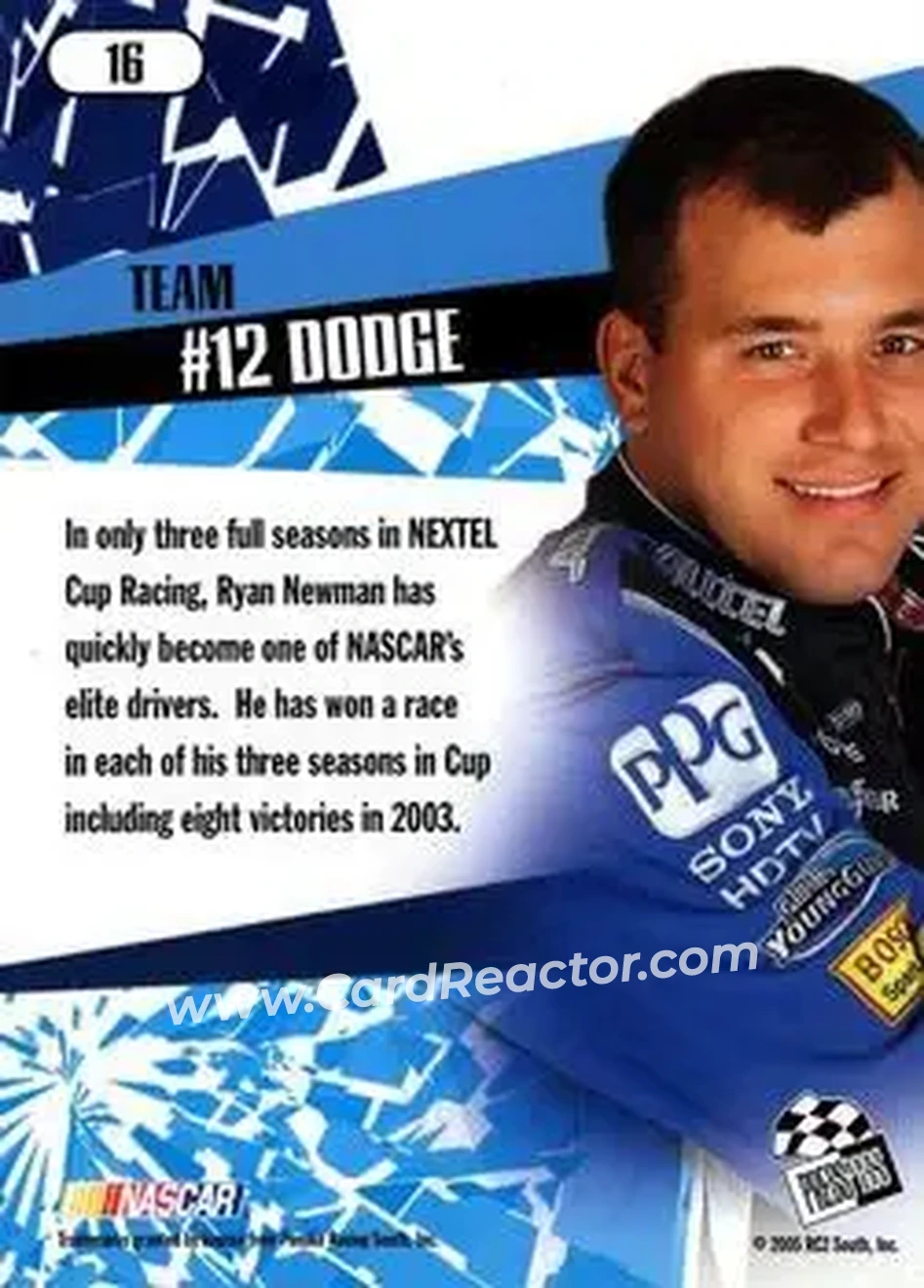 2005 Press Pass Stealth #16 - Ryan Newman - Penske Racing South - Back 2005 Press Pass Stealth #16 - Ryan Newman - Penske Racing South - Back