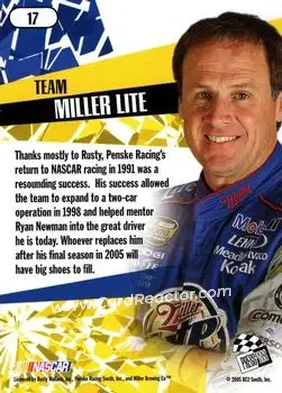 2005 Press Pass Stealth #17 - Rusty Wallace - Penske Racing South - Back