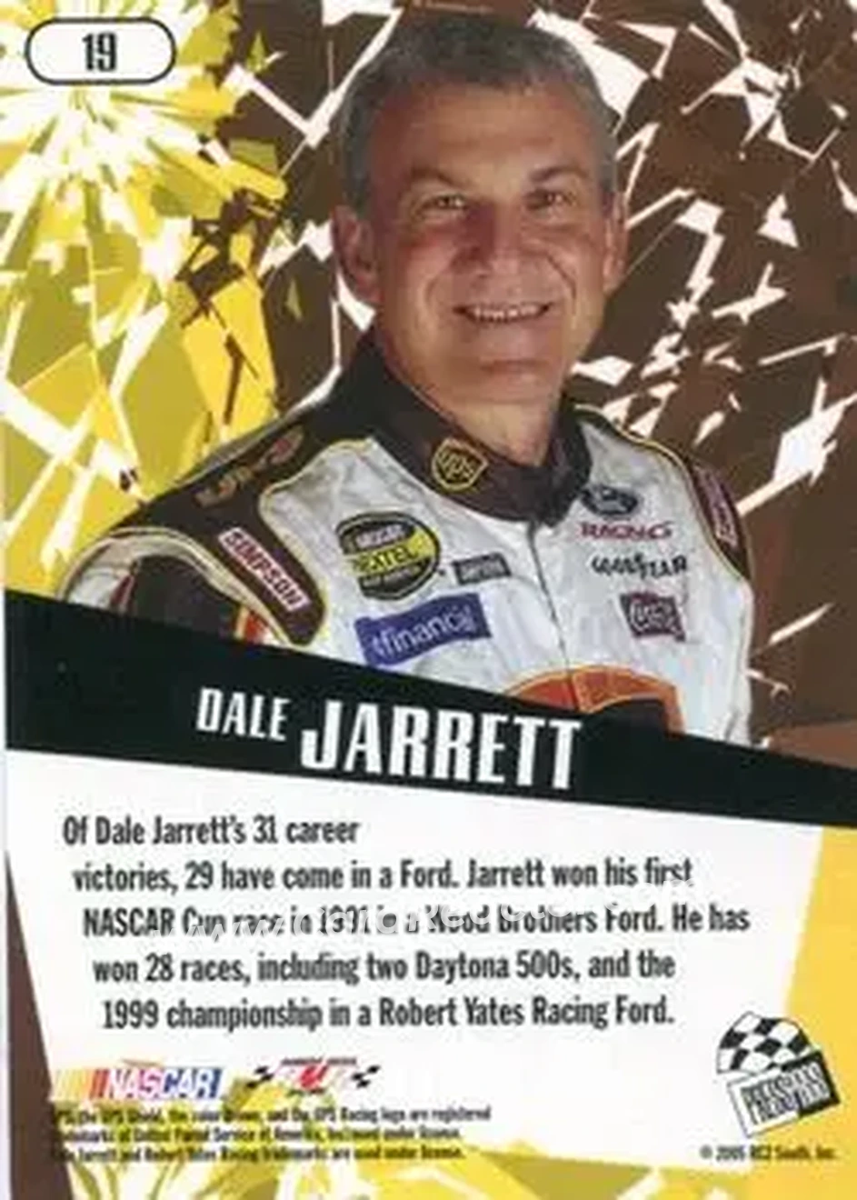 2005 Press Pass Stealth #19 - Dale Jarrett - Robert Yates Racing - Back
