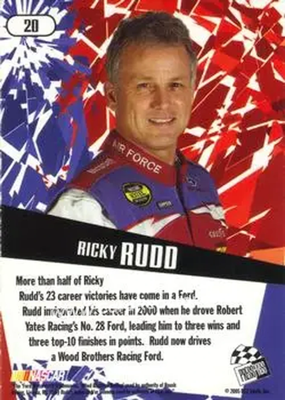 2005 Press Pass Stealth #20 - Ricky Rudd - Wood Brothers Racing - Back