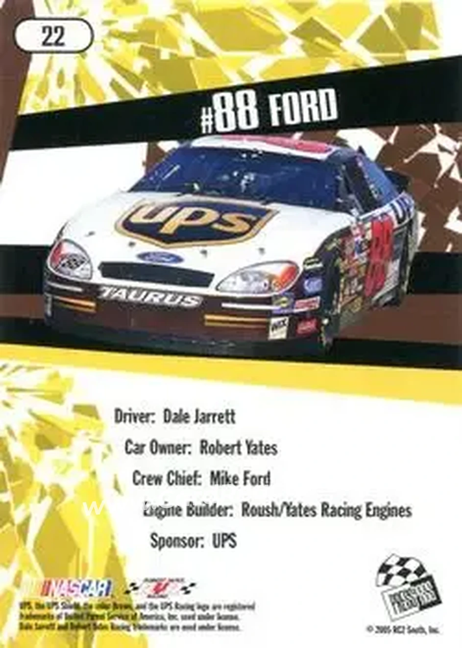 2005 Press Pass Stealth #22 - Dale Jarrett - Robert Yates Racing - Back