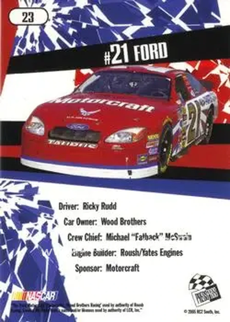 2005 Press Pass Stealth #23 - Ricky Rudd - Wood Brothers Racing - Back