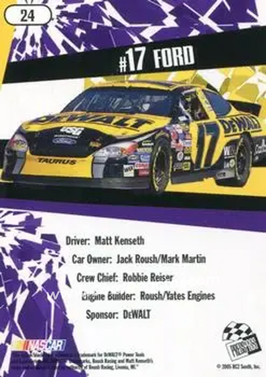 2005 Press Pass Stealth #24 - Matt Kenseth - Roush Racing - Back