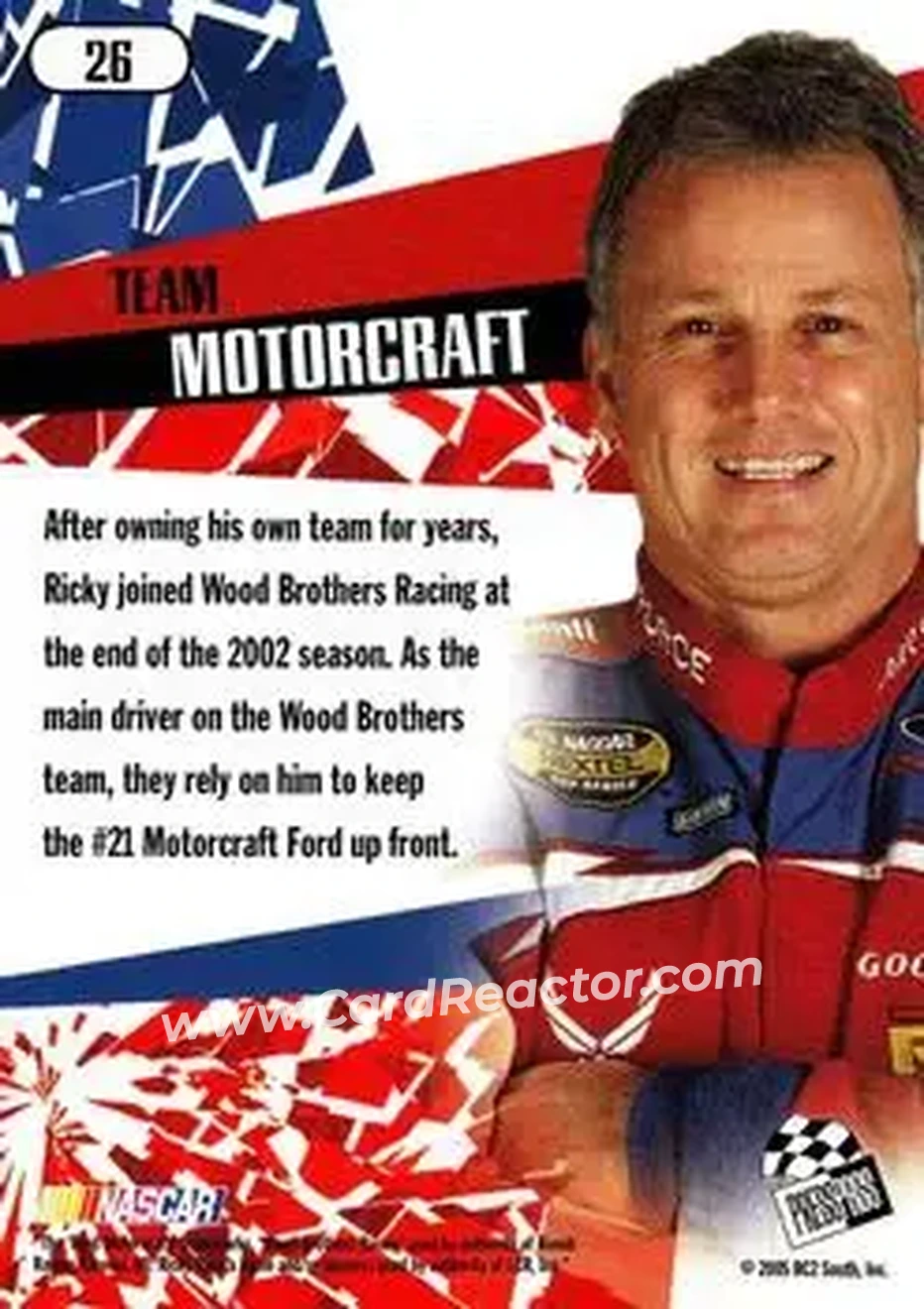 2005 Press Pass Stealth #26 - Ricky Rudd - Wood Brothers Racing - Back