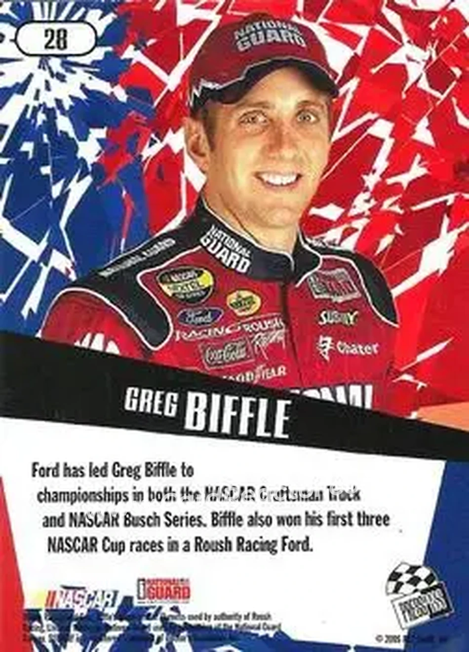 2005 Press Pass Stealth #28 - Greg Biffle - Roush Racing - Back