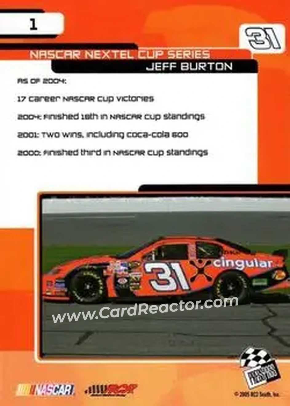 2005 Press Pass Trackside #1 - Jeff Burton - Richard Childress Racing - Back