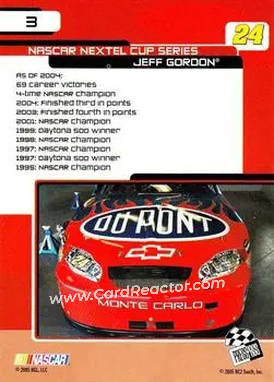 2005 Press Pass Trackside #3 - Jeff Gordon - Hendrick Motorsports - Back 2005 Press Pass Trackside #3 - Jeff Gordon - Hendrick Motorsports - Back