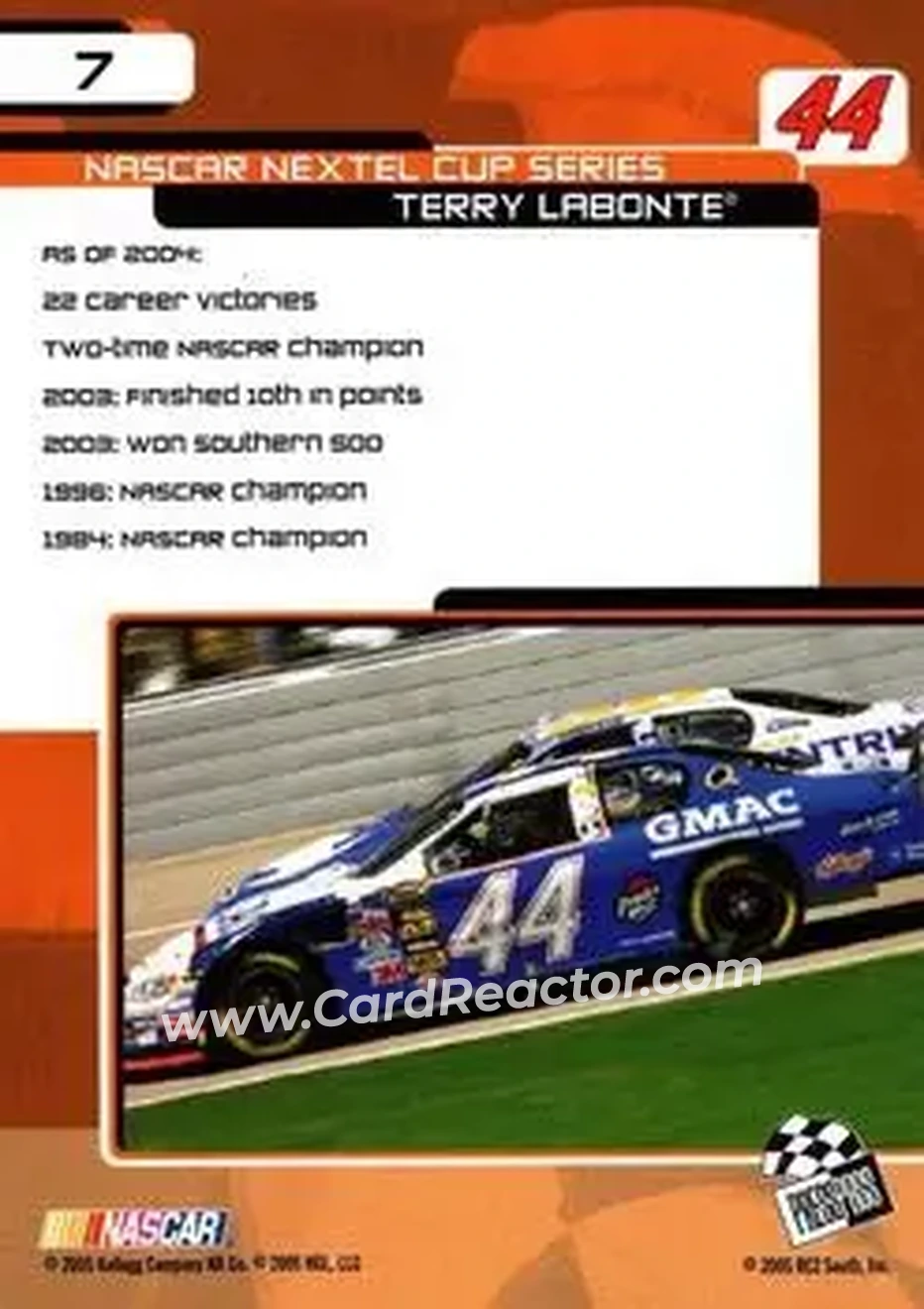 2005 Press Pass Trackside #7 - Terry Labonte - Hendrick Motorsports - Back 2005 Press Pass Trackside #7 - Terry Labonte - Hendrick Motorsports - Back