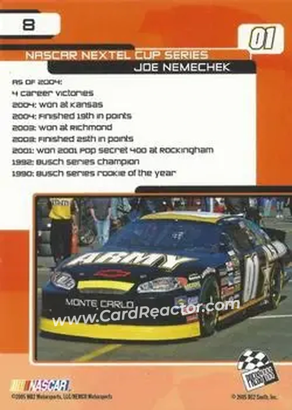 2005 Press Pass Trackside #8 - Joe Nemechek - MB2 Motorsports - Back